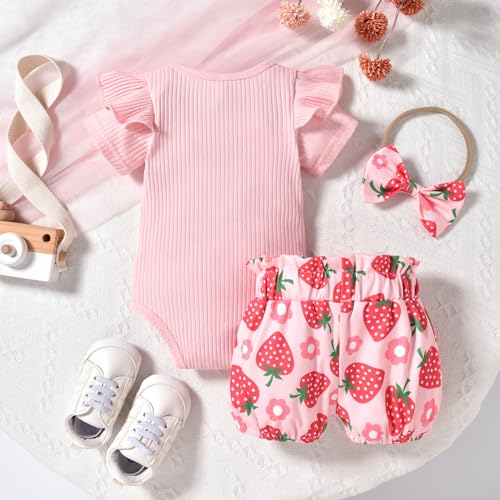 Image of Aalizzwell Baby Girls Ribbed Bodysuit Bloomer Shorts Outfits Summer Clothes