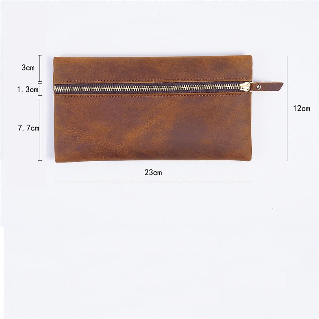 Astuccio per matite con Cerniera retrò in Pelle di Vacchetta Astuccio per Penna con Impugnatura Portatile (E, 23 cm * 12 cm) (A 23 cm * 12 cm)