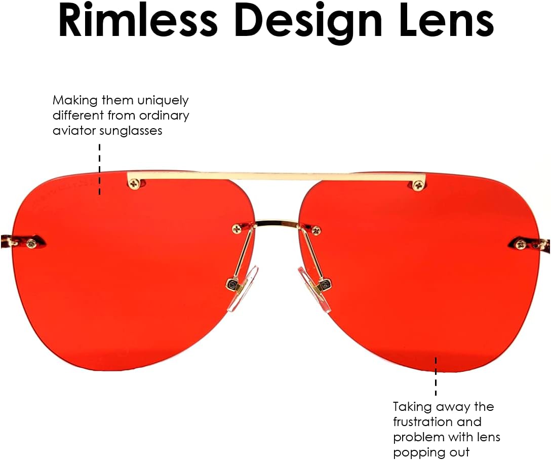 K&L's Luxury & Co. Gold Metal Alloy Rimless Aviator Sunglasses K04272021 for Men and Women