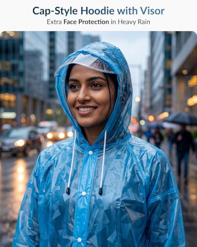 Image of Destinio Poncho for Men, Poncho for Women-Thick Waterproof PVC, Rain Coat, Reusable - Transparent Pocket Raincoat with Hood, Full Cover for Bag in Travel, Trekking, Bike Riders