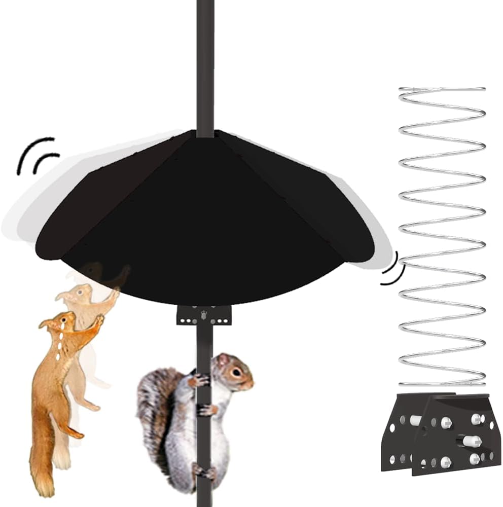 19”Metal Squirrel Baffle for Bird Feeder Pole,Squirrel Guards with Stainless Steel Spring for Better Defense, Suitable for 0.4" to 1.56" Pole Or Shepherd Hooks