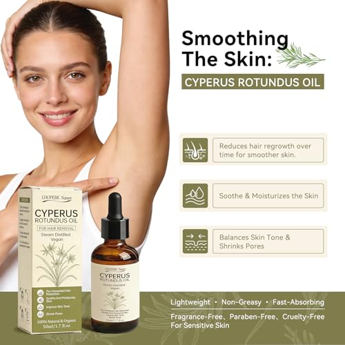 LHOPEBK Nature Cyperus Rotundus Oli for Hair Removal: 100% Pure Natural for Reducing Body Hair 60s Quick Absorption Shrinking Pores Prevents Ingrown Hairs Moisturizing & Soothing for All Skin Types