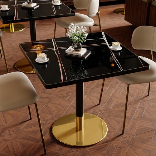Image of Square Dining Table,31.5''Small Modern Square Dining Table,Sintered Stone Tulip Tables for 2-4 with Aluminum Alloy Edge&Black Metal Base,Bistro Tables for Restaurants /Small Spaces /Marble Black Gold
