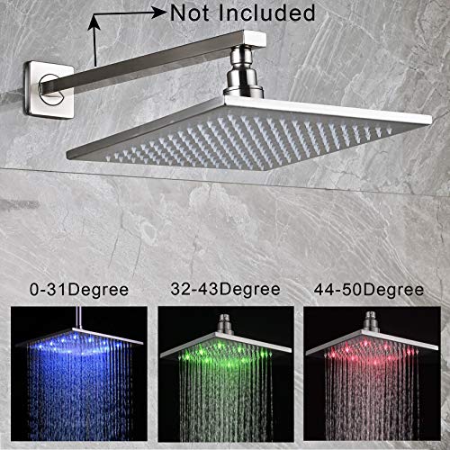 Neierthodore 12" Led Square Rainfall Shower Head Brushed Nickel Top Sprayer Shower Head Wall/Ceiling Mounted #TOP4