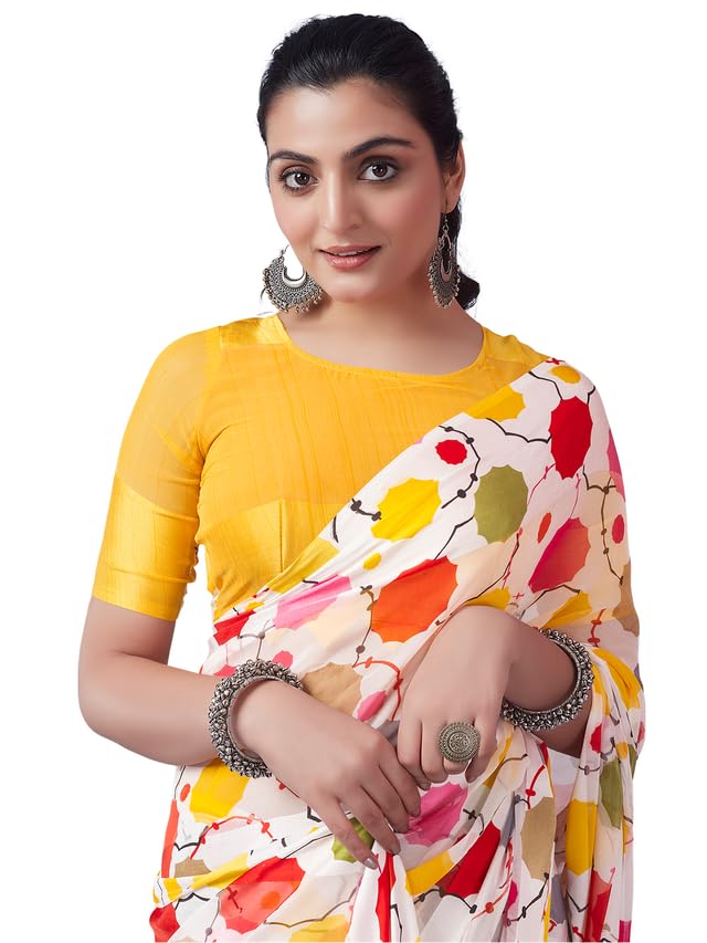 SatraniWomen's Georgette Printed Satin Patta Saree with Unstitched Blouse Piece