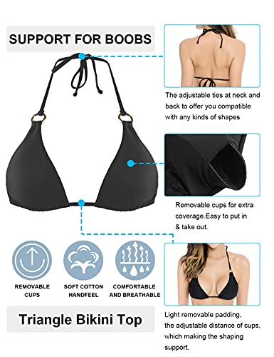 Relleciga Women's Women's Triangle Bikini Top Swimsuit Swimwear Size L Black #TOP1
