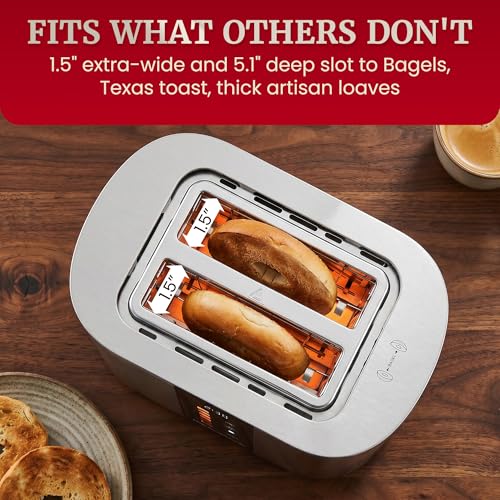 Image of Elite Gourmet ECT2470 2-Slice Automatic Motorized Toaster, No-Lever Digital Touchscreen, Extra-Wide Slots, 6 Browning Levels, Bagel /Defrost /Reheat, Stainless Steel