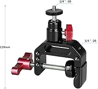 Vista 2 de CAMVATE Abrazadera C articulada 1/4"-20 Mini soporte de cabeza de bola (perilla de bloqueo roja) - 2172