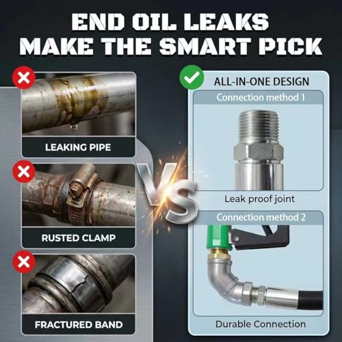 Image of 16 GPM Auto Shut-Off Fuel Nozzle & Hose Kit - 10FT 3 /4 inch NPT with 360 Swivel for Gas Diesel Kerosene E15 B20, Heavy-Duty Transfer Pump Nozzle for Tractor Farm Generator