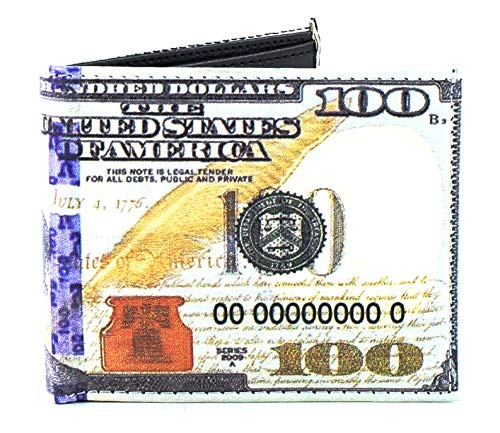 Li Vegan Leather Wallet for Men - Bifold Wallet with top-flap 2 ID Windows, 7 cards, 2 inner slots & 2 cash compartments - 100 Dollar Bill Print Slim Billfold Men's Wallet with Gift Box3