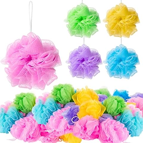 CHENGU 80 Pcs Loofah Bulk Sponge Bath Sponges for Shower Bath Loofah Bulk Shower Pouf Shower Puff Wash Body Pouf Mesh Loofah Exfoliating Body Scrubber for Baby Women Men, 20g (Mixed Colors) Cover