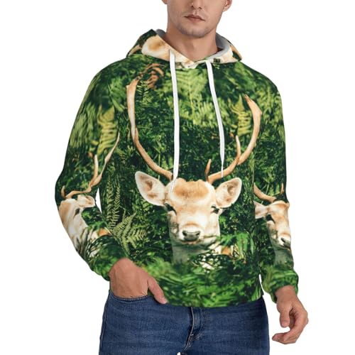 Sweat à capuche homme en polaire manches longues motif cerf des bois