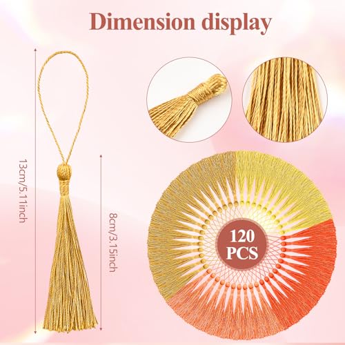 Image of NACHLYNN 120 Pcs Bookmark Tassels Bulk 13cm /5 Inch Silky Handmade Soft Craft Mini Tassels for Jewelry Keychain Making with Loops for Dress Decoration DIY Craft Accessory (Yellow Series)