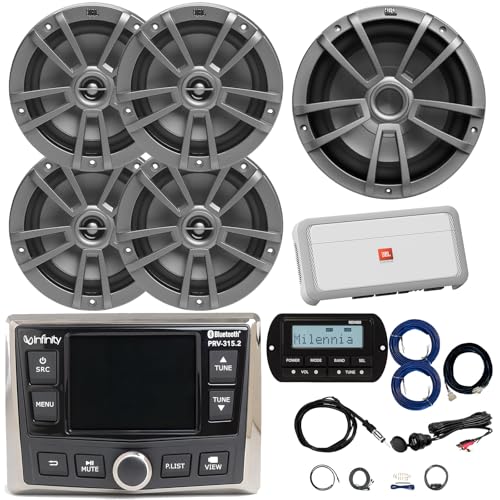 Infinity PRV-315.2 Marine Gauge Hole Mount USB Bluetooth AM/FM/WB Radio Receiver, Remote W/ Cable, 4x 6.5