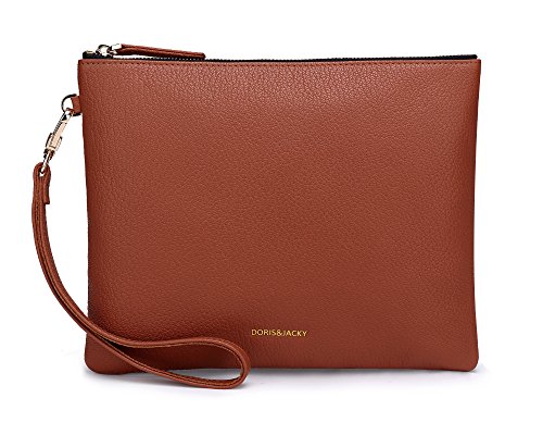 Image of DORIS&JACKY Lambskin Leather Wristlet Clutch Purse Women Large Phone Wallet