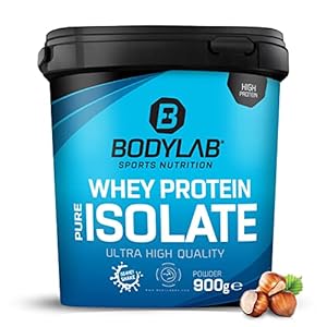 Whey Protein Isolate Hazelnoot 900g Bodylab24, eiwitpoeder gemaakt van Whey Isolate, Whey eiwitpoeder kan de spieropbouw ondersteunen, geconcentreerd iso-eiwit vrij van aspartaam