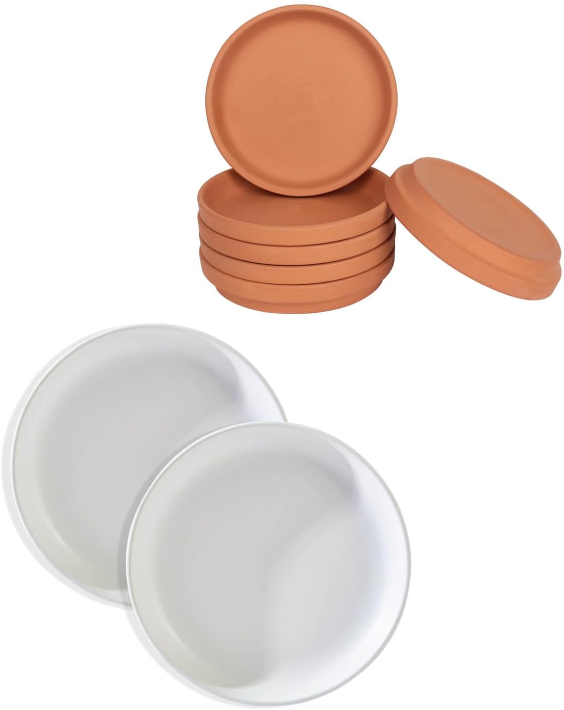 vensovo Plant Pot Saucer Set - Includes 2 Pack 9-Inch Ceramic Plant Saucer and 6 Pack 5-Inch Terracotta Plant Saucer,Perfect for Indoor or Outdoor Use
