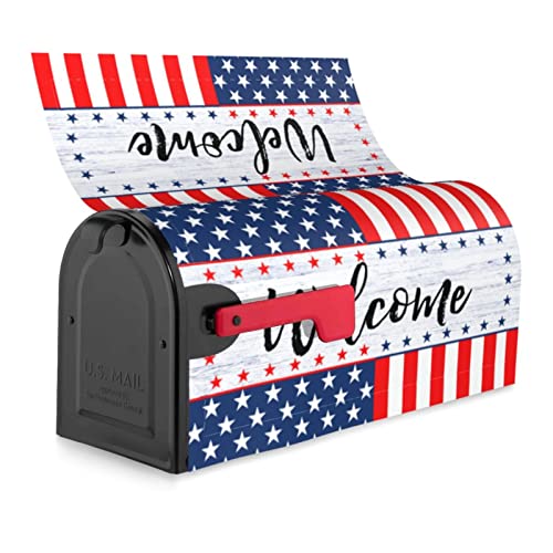 Image of Welcome Mailbox Covers American Flag Patriotic Mailbox Wraps Magnetic US Independence Day 4th of July Post Letter Box Cover Garden Yard Home Decor Standard Size 21 inch X 18 inch