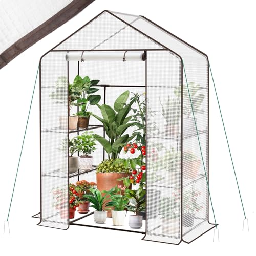 Sekey Gewächshaus 200x145x75 cm, Foliengewächshaus Stabil, Gewächshaus Balkon mit 4 Regalböden für optimales Pflanzenwachstum, Weiß, XL