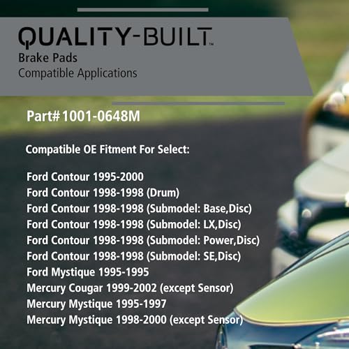 Image of QUALITY-BUILT Front Semi-Metallic Brake Pads, Premium 1001-0648M, Compatible with 1995-2002 Ford /Mercury (Contour, Cougar, Mystique)