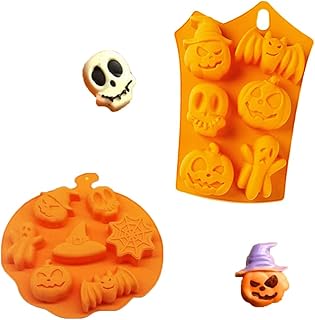Moule en Silicone Halloween, Moule à Gâteau Fondant, Moule en Silicone de Cuisson, Forme de Fantôme de Crâne de Chauve-Souris Citrouille, Peut Être Utilisé Pour le Savon, Pudding, Chocolat, Biscuits