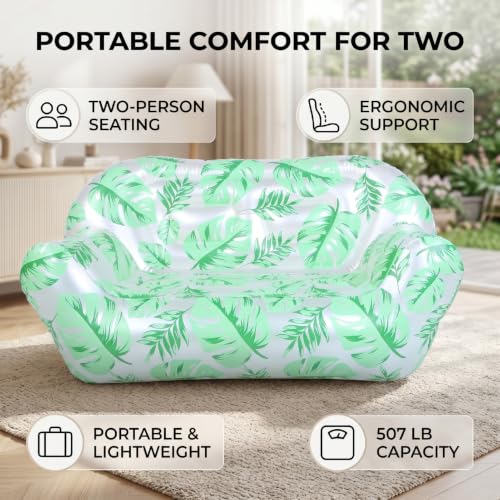 Sofá inflable para 2 personas en color verde con respaldo ancho y apoyabrazos cómodos 8