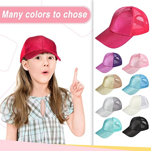 Xtinmee 9 Pcs Summer Sequin Girls Baseball Hat Shiny Ponytail Baseball Hat Adjustable Glitter Baseball Cap For Kids Golf Outdoor #TOP2