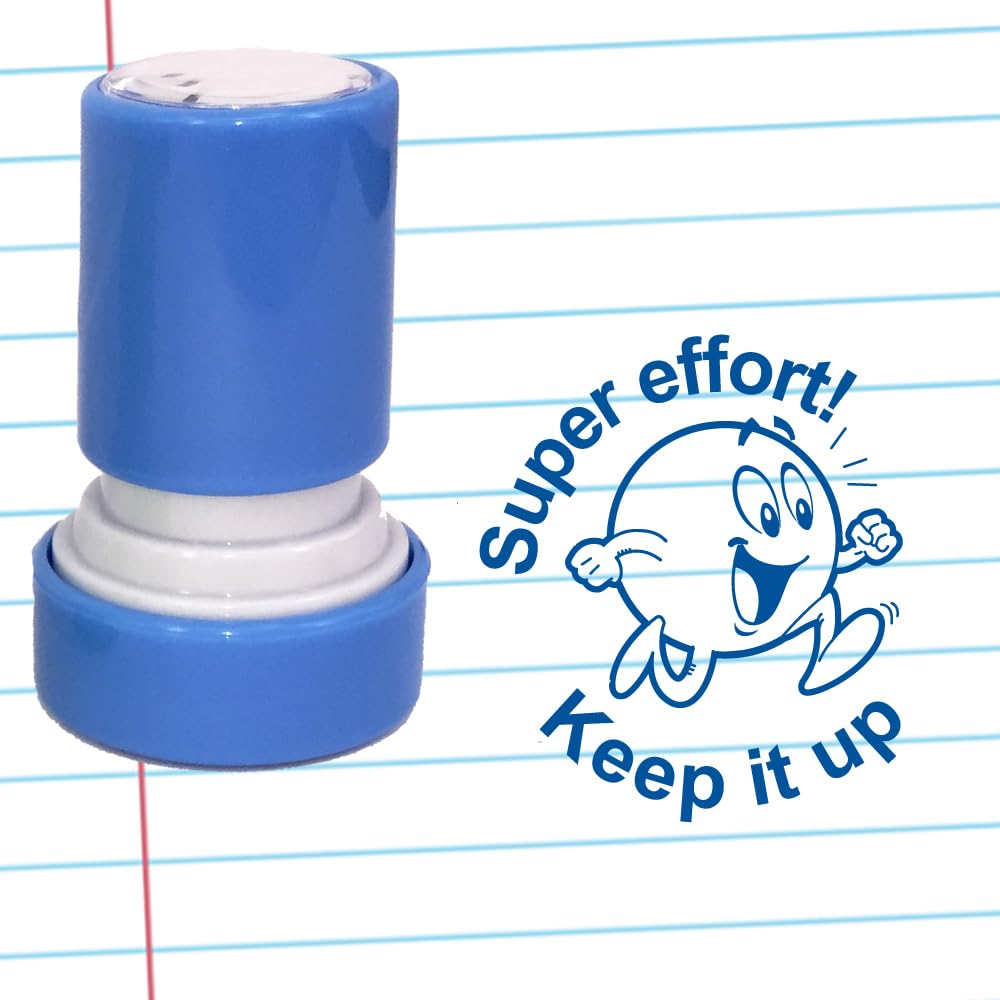 Classroom Capers Blue Super Effort! Keep It Up Teacher Stamp. Self-Inking, 22Mm, Reinkable, Quality Stamper For Marking And Praise. Ink*
