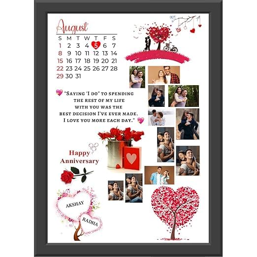 Bhawna Craft A4 Size Wooden Customized Personalized Happy Anniversary Collage Photo Frame With Names | Happy Anniversary Memory Frame Customised Anniversary Gift Photo Frames For Wife, Husband, Parents, Friend (White) (White, 12x9 Inch)