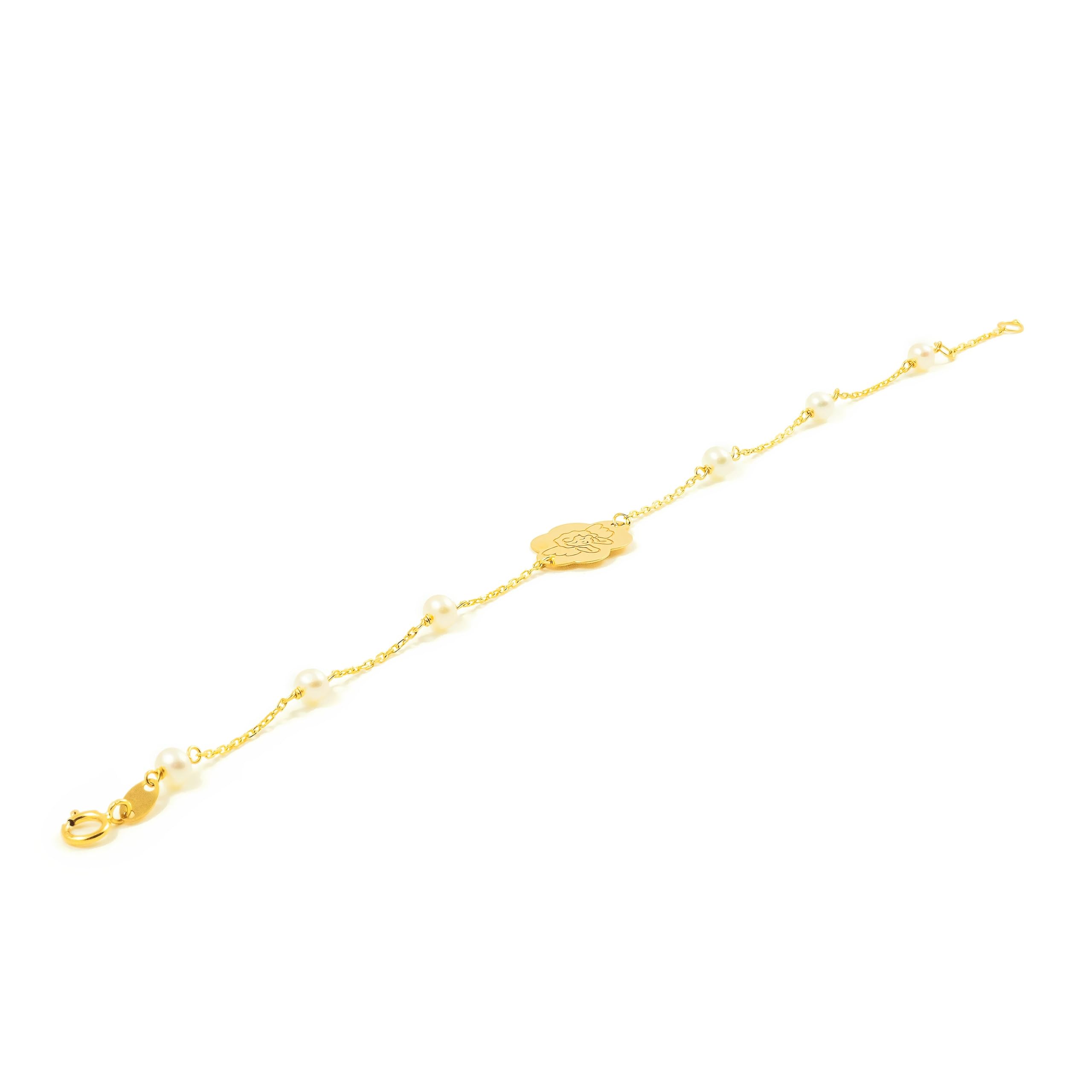 Mondepetit Damen & Kinder Engel Perle 4 mm Armband Gelbgold 18k - Geschenkbox - Garantiezertifikat
