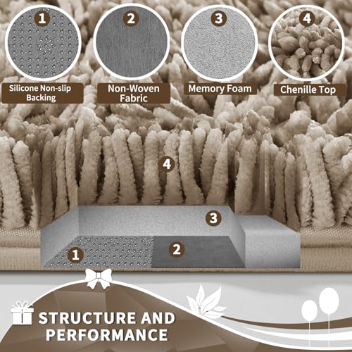 Image of Yimobra Toilet Rugs U Shaped Washable, Extra Thick Soft Absorbent Chenille Contour Bathroom Rugs for Toilet 24x20 Inch, Quick Dry Non Slip Toilet Mat for Bath Floor, Camel