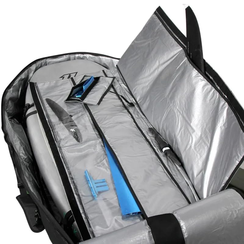 Howzit – Boardbag Wingfoil Reise mit Rollen – Gepolsterte Transporttasche 10 mm – hoher Schutz Polyester 600D – ideal für Reisen im Flugzeug – Schwarz/Grau