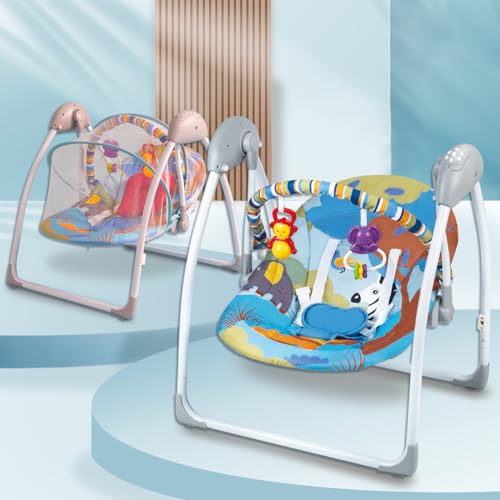 Image of Infantso Automatic Baby Swing Rocker with Hanging Toys and Remote Control for Newborn Baby - Foldable with Speed Adjustment and Safety Harness (Blue)