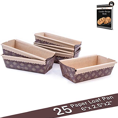Paper Loaf Pan, Disposable Paper Baking Loft Mold 25ct, All Natural FDA Approved