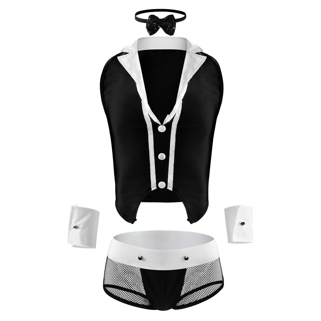 Ensemble de lingerie érotique pour homme - Uniforme sexy homosexuel érotique gentleman pour homme et adulte - Cosplay de serveur - Costume de carnaval - Costume de barman érotique - Jeu de