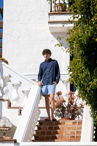 Image of SWIMS Santorini Men's Long Sleeve Linen Stretch Button Down Shirt | Lightweight breathable shirt for vacation, resort wear, travel and beach