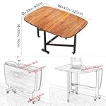 Multifunction Table Drop Leaf Dining Table - 47" Wooden Foldable Kitchen Table with 6 Wheels (Brown) - Image 3