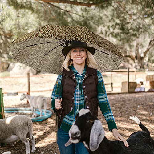 Siepasa Windproof Travel Compact Umbrella, 8-Ribs Anti-Uv Waterproof Folding Umbrella With Telfon Coating-One Button For Auto Open And Close (New Leopard Print) #TOP5