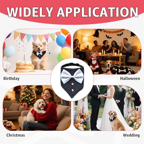 Hund Smoking Bandana Halsband, Formale Hochzeit Party Hundehalstuch mit Fliege Verstellbar Krawatte Haustier Anzug Fliege für Hunde für Party Geburtstag für Kleine Mittelgroße und Große Hunde,XL