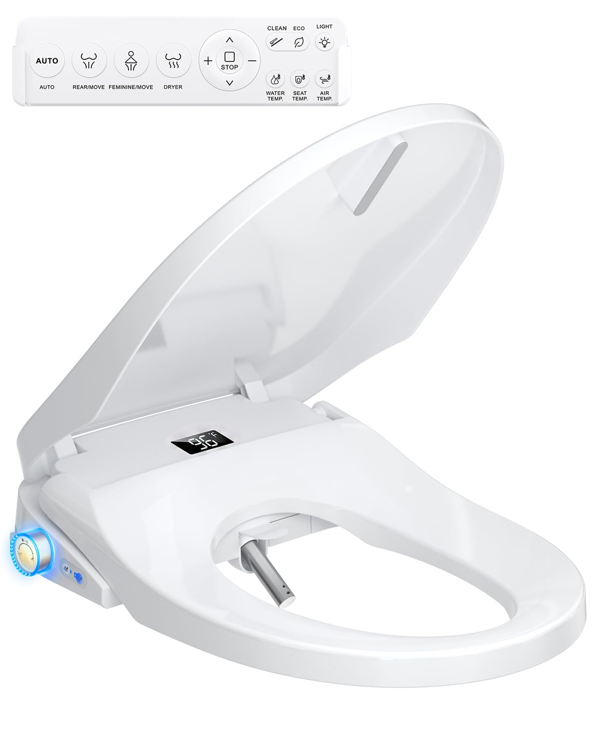 Bidet Toilet Seat Elongated Electric Heated Seat with Instant Warm Water Remote Side Knob Control Self-Clean Nozzle Soft