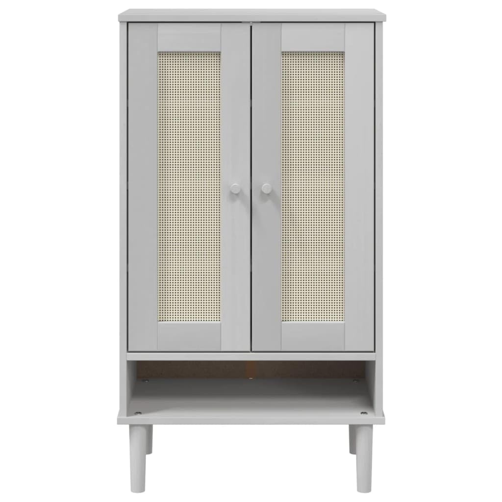 SENJA szafka na buty o wyglądzie rattanu, biała, z 5 półkami, wykonana z litego drewna sosnowego, 59,5 x 35 x 107 cm, miejsce do przechowywania, porządek w korytarzu, przedpokoju, regał na
