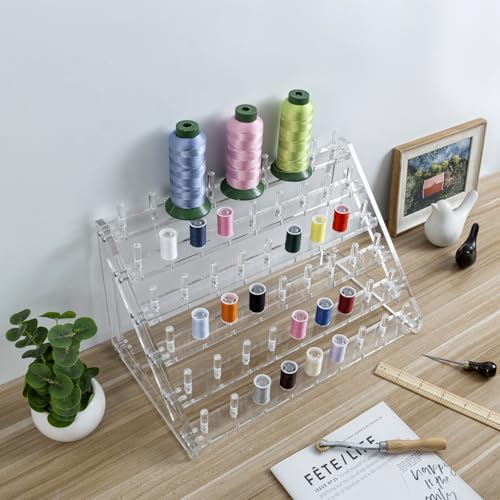 Image of MyGift 60 Spools Premium Clear Acrylic Tabletop Thread Storage Organizer Display Stand, Spool Holder Rack for Sewing Embroidery Quilting Craft Kit Threads