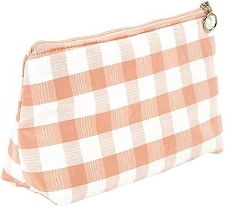 فوميز. شنطة يد معلقة لتنظيم مستحضرات التجميل، شنطة مكياج محمولة بتصميم مربعات، شنطة ادوات الزينة للسفر، شنطة قابلة للطي لتنظيم ادوات الزينة ومستحضرات التجميل، لون زهري، قطعة واحدة، قماش