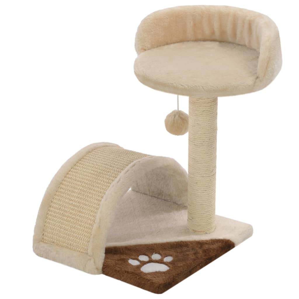 Árbol rascador para gatos pequeño para gatitos, 40 cm con poste rascador de sisal, pelota de juego y superficie de descanso, árbol para el hogar, beige y marrón