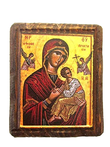 Ícono Ortodoxo Griego de Madera Virgen María miniatura 1