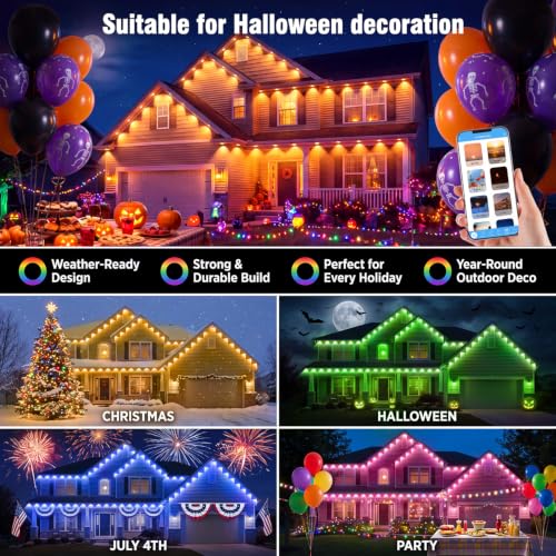 200FT RGB Permanent Outdoor Eaves Lights with App Remote, IP67 LED Bulbs use - image 3