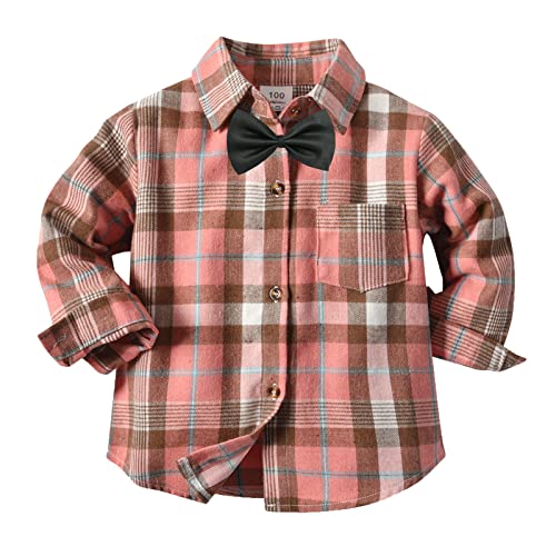 Kids Sport Jacket Toddler Boys Long Sleeve Winter Bow Tie Shirt Tops Coat Outwear For Babys Clothes Plaid Pink