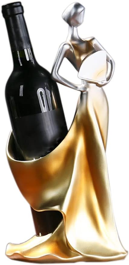 Artpaul Wine Bottle Holder Beauty Lady Statue Wine Bottle Stand Lady Wine Rack Decoration Wine Cork Holder Decor Wine Decor for Kitchen Bar (Golden)