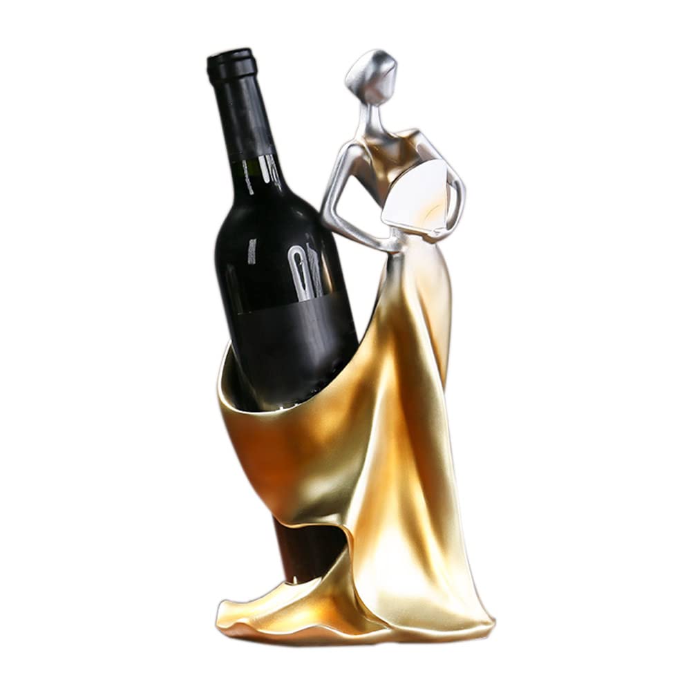 Soporte para botella de vino, estatua de dama de belleza, soporte para botella de vino, decoración de corcho de vino, decoración de vino para cocina, bar (dorado)