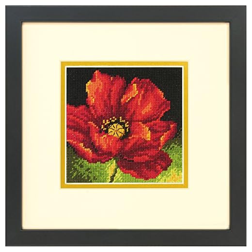 Dimensions Floral Red Poppy Pattern Needlepoint Kit, 5'' x 5''